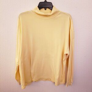 Saks Fifth Avenue Soft Yellow Cotton Blend Relaxed Fit Turtleneck Size M GUC
